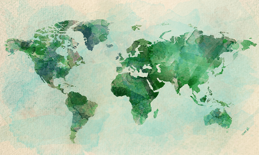 Water colour map of world
